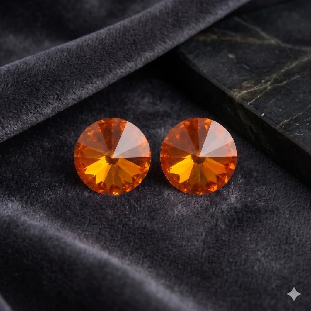 QDORA Orange Crystal Solitaire Studs image 2