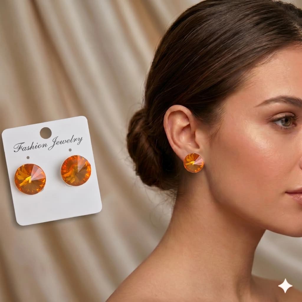QDORA Orange Crystal Solitaire Studs image 1