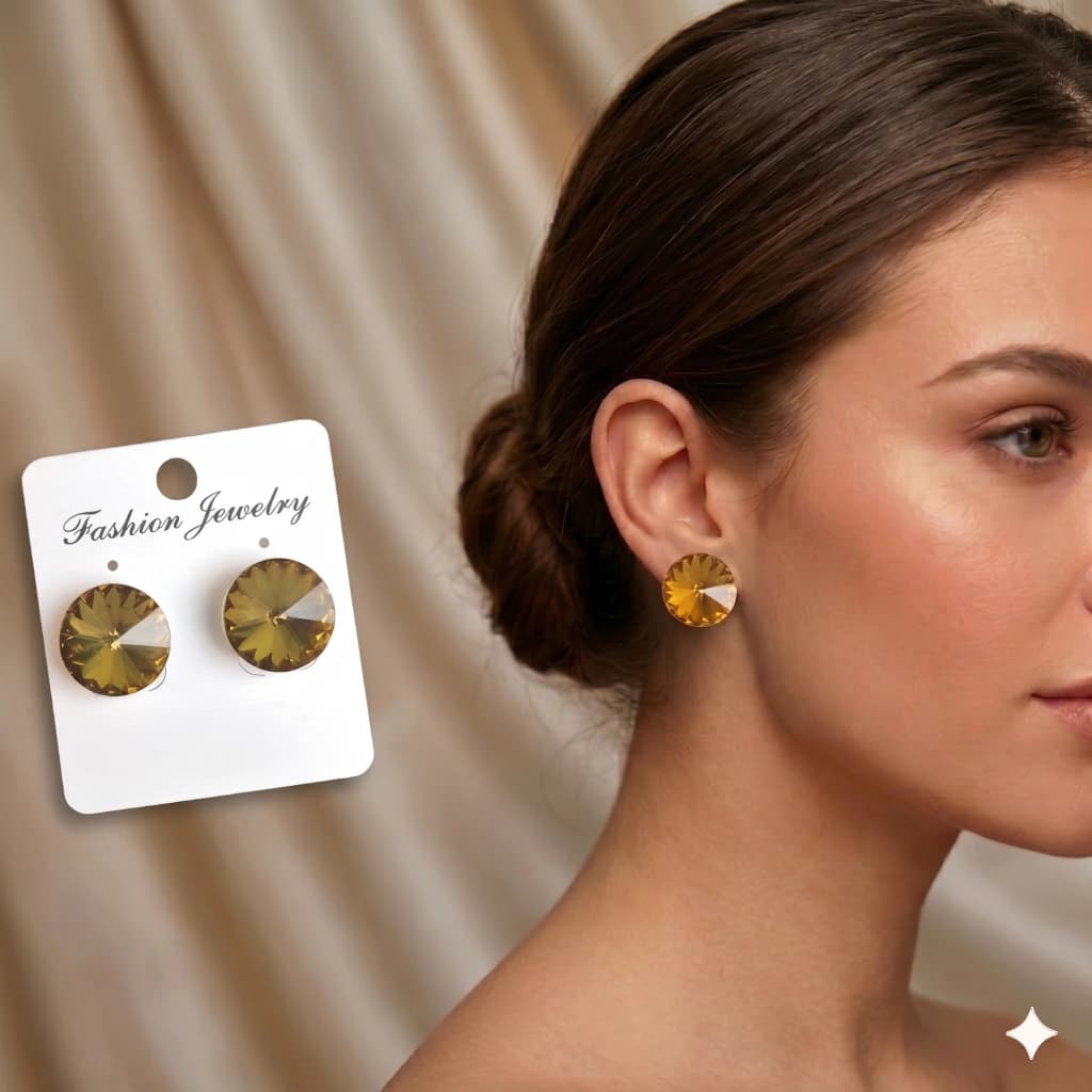 QDORA Yellow Crystal Solitaire Studs image 1