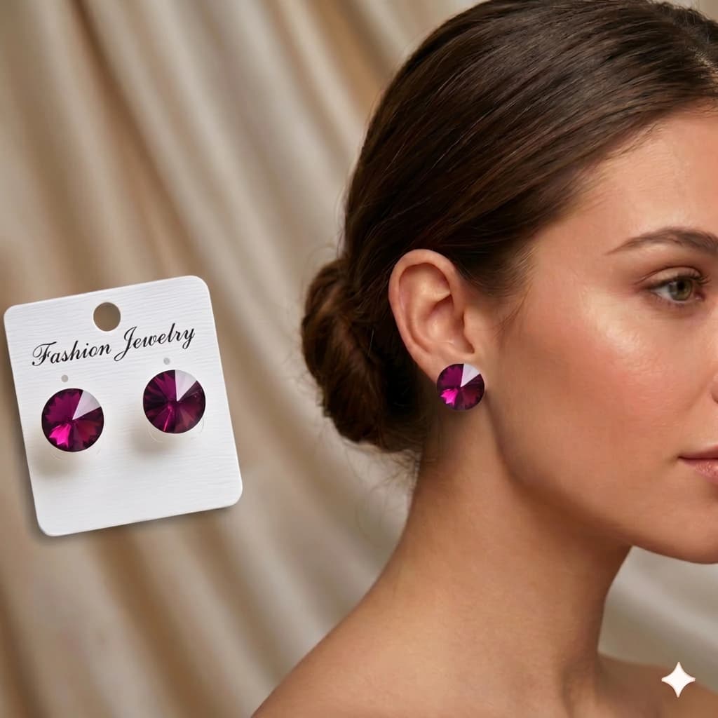 QDORA Purple Crystal Solitaire Studs image 1
