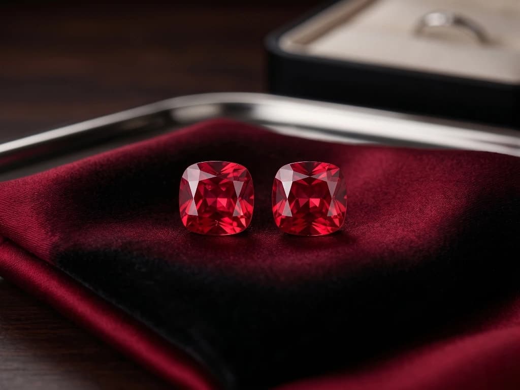 QDORA Red Cushion Cut Solitaire Studs image 3