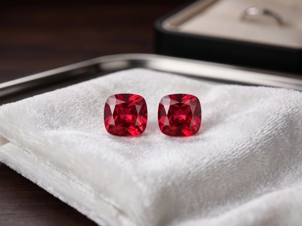 QDORA Red Cushion Cut Solitaire Studs image 1