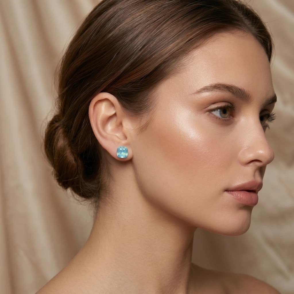 QDORA Blue Opal Cushion Cut Studs image 1