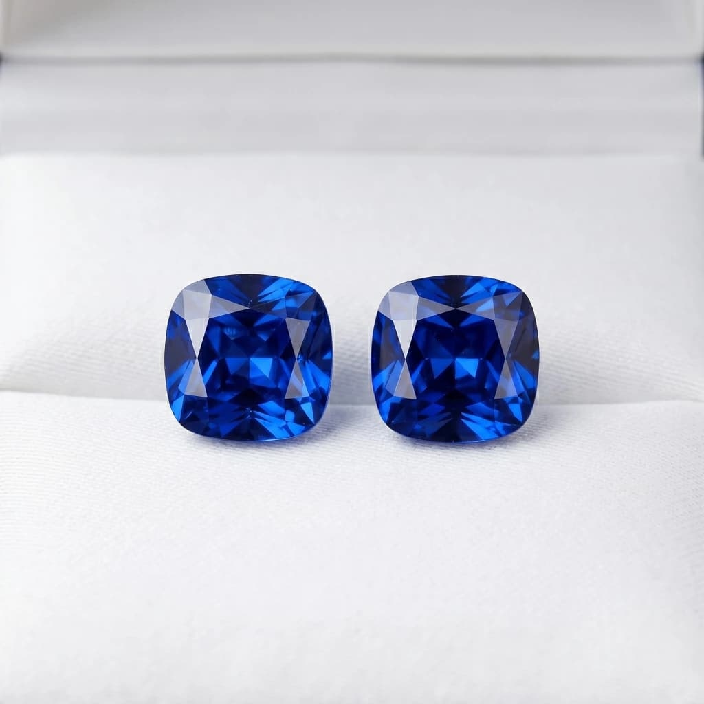 QDORA Blue Cushion Cut Solitaire Studs image 1