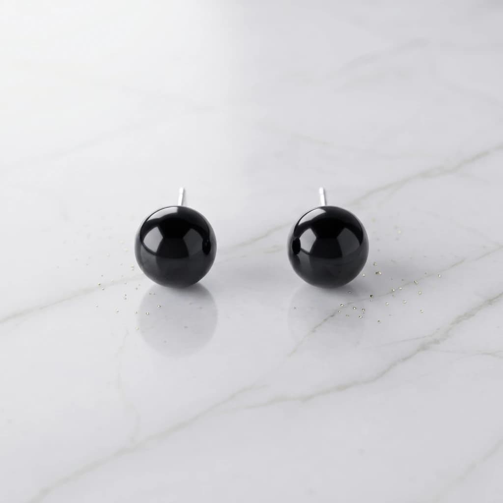 QDORA Silver Black Stone Round Studs image 2