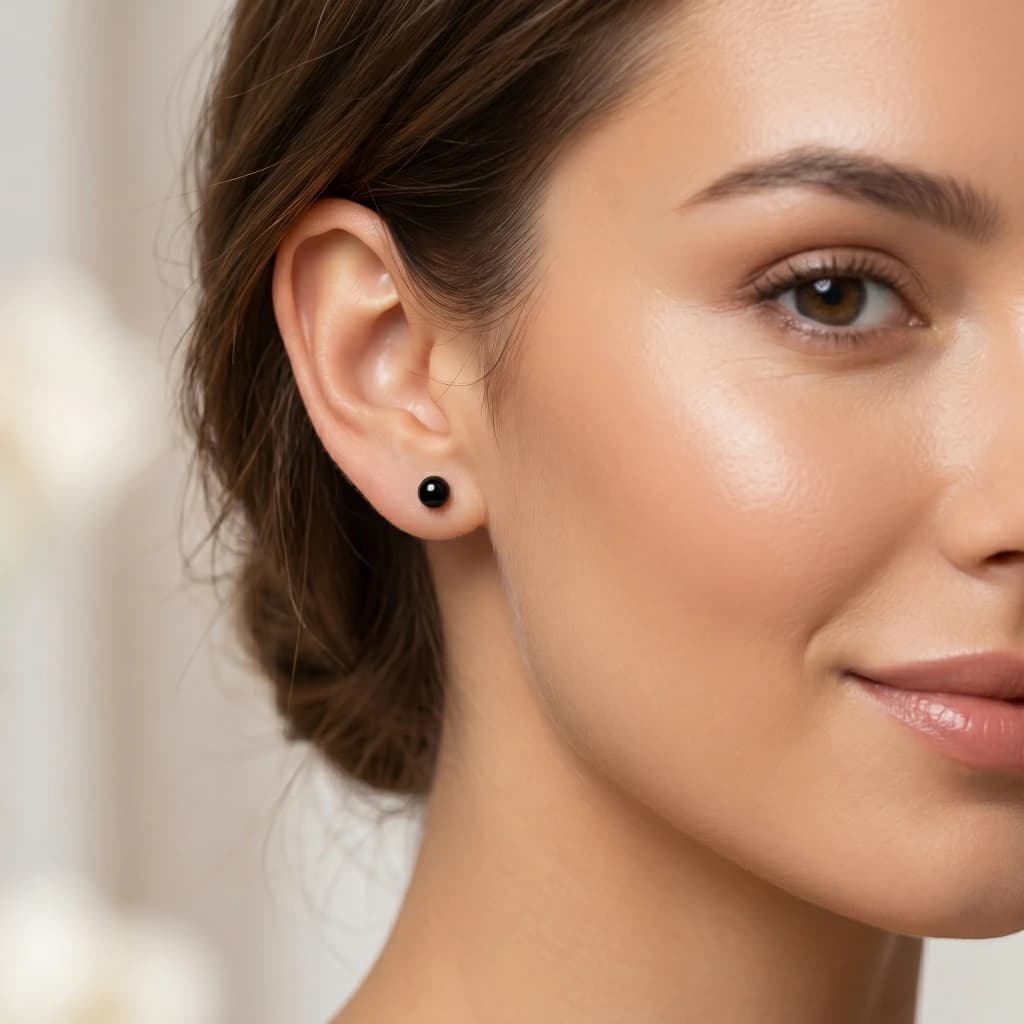 QDORA Silver Black Stone Round Studs image 1