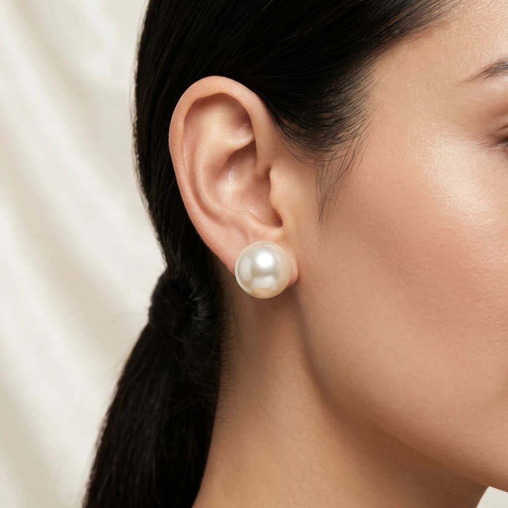 QDORA Gold White Pearl Ear Studs image 1
