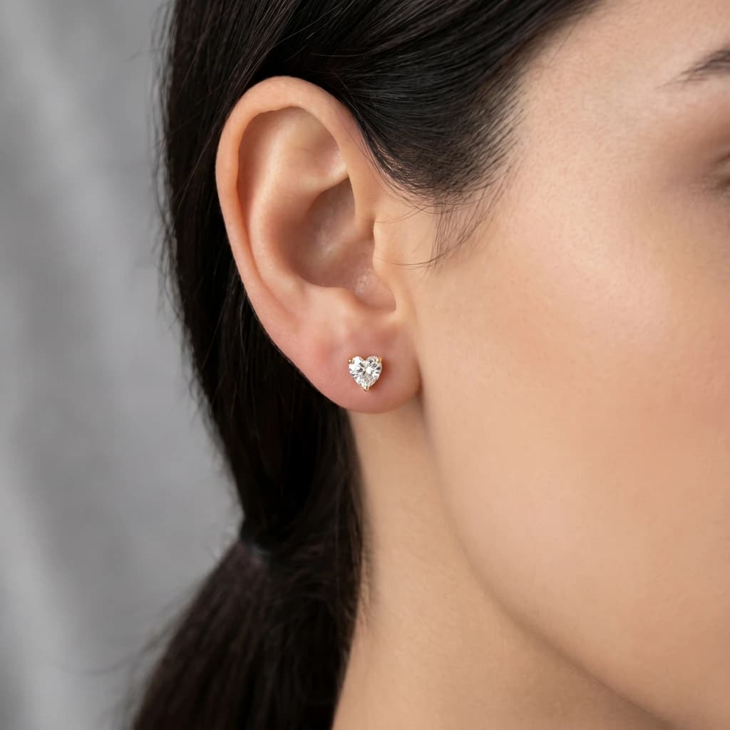QDORA Gold White Crystal Heart Studs image 2
