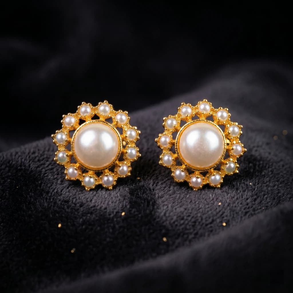QDORA Gold White Pearl Halo Studs image 2
