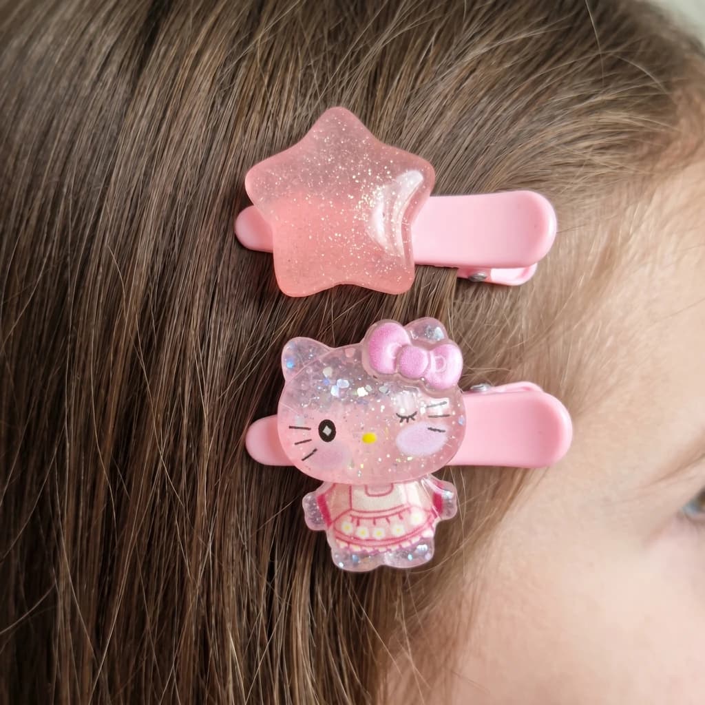 QDORA Kids Pink Star & Kitty Snap Hair Clip Set image 1