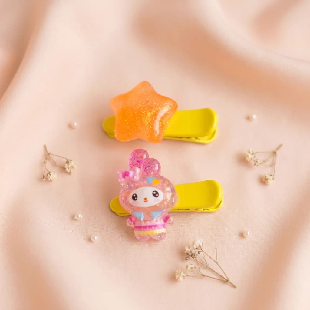 QDORA Kids Orange Star & Character Snap Hair Clip Set image 1