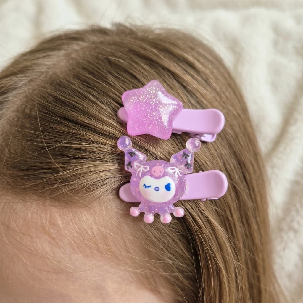 QDORA Kids Purple Star & Character Snap Hair Clip Set image 2