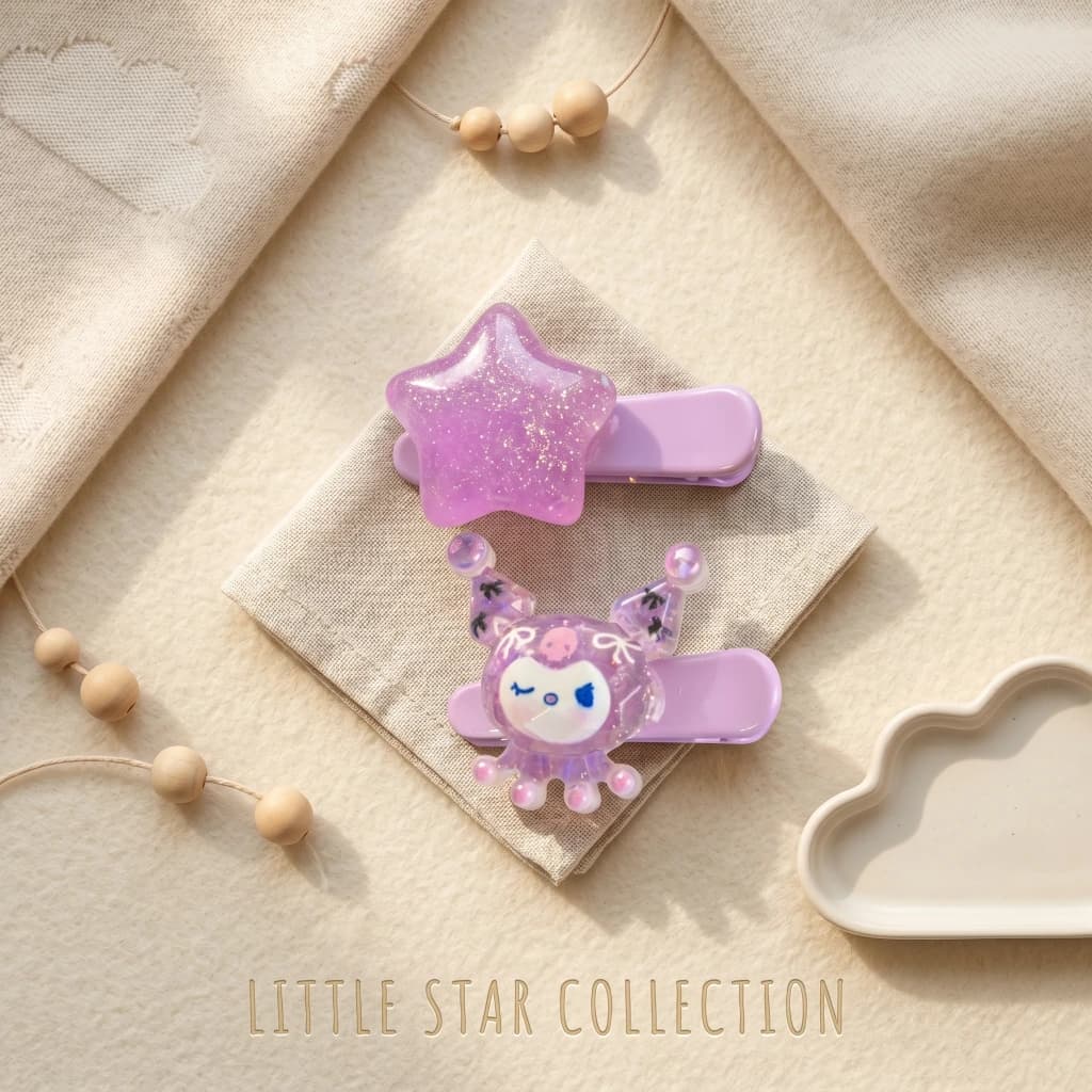 QDORA Kids Purple Star & Character Snap Hair Clip Set image 1