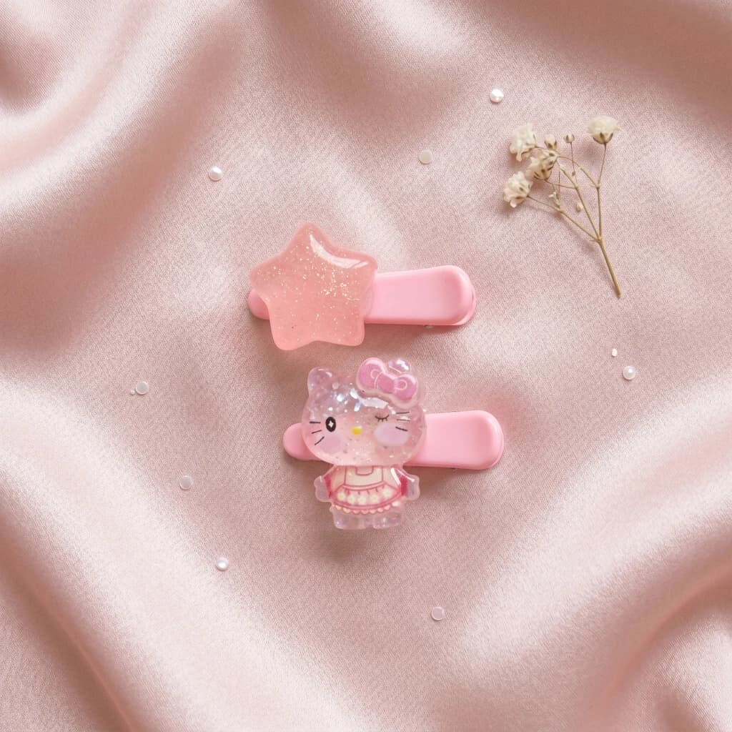 QDORA Kids Pink Star & Cat Snap Hair Clip Set image 1