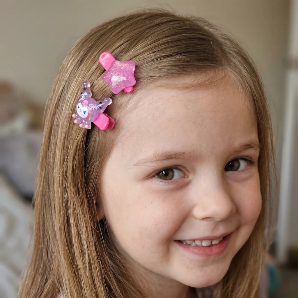QDORA Kids Purple Star & Character Snap Hair Clip Set image 1