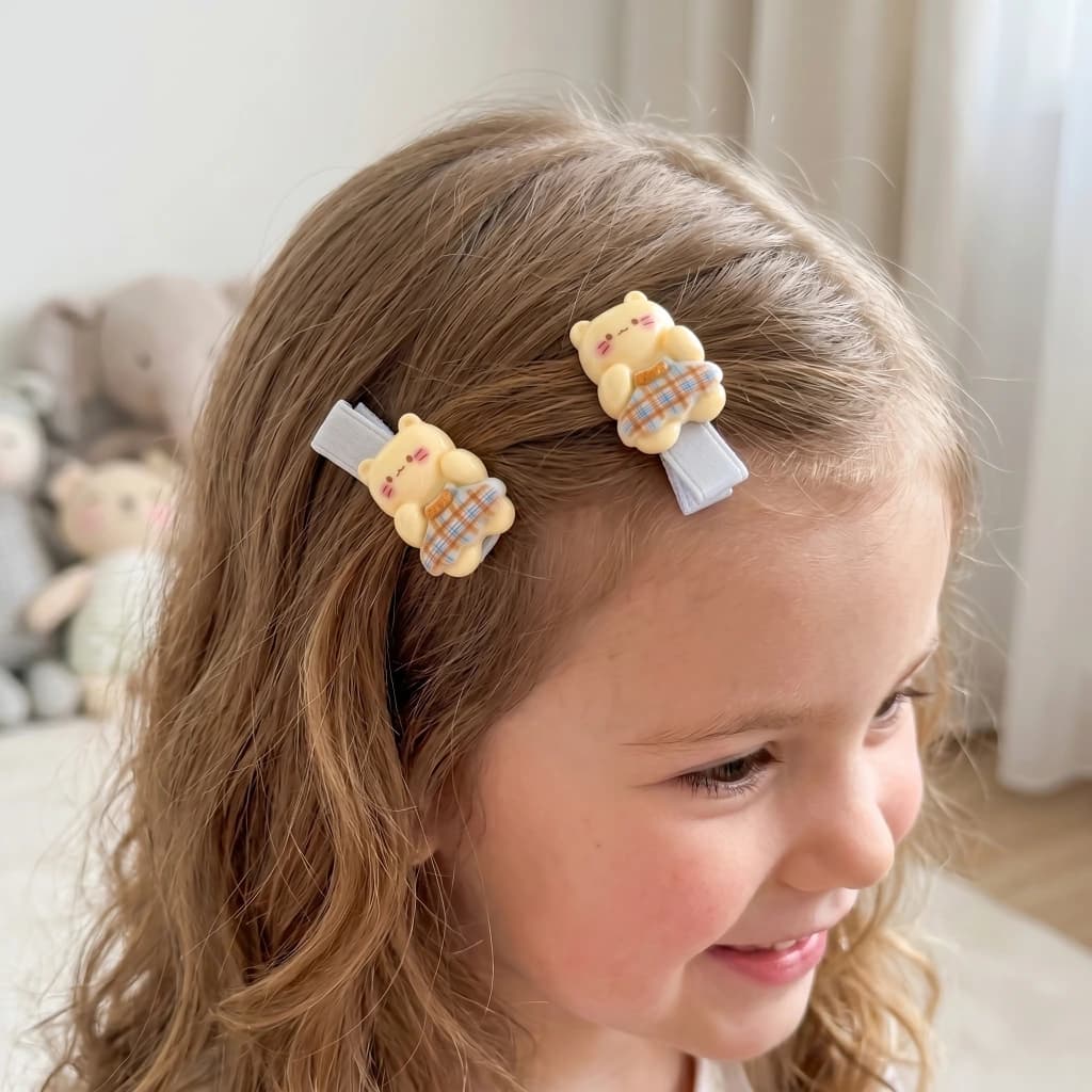 QDORA Kids Yellow Bear Character Alligator Hair Clip Set image 1