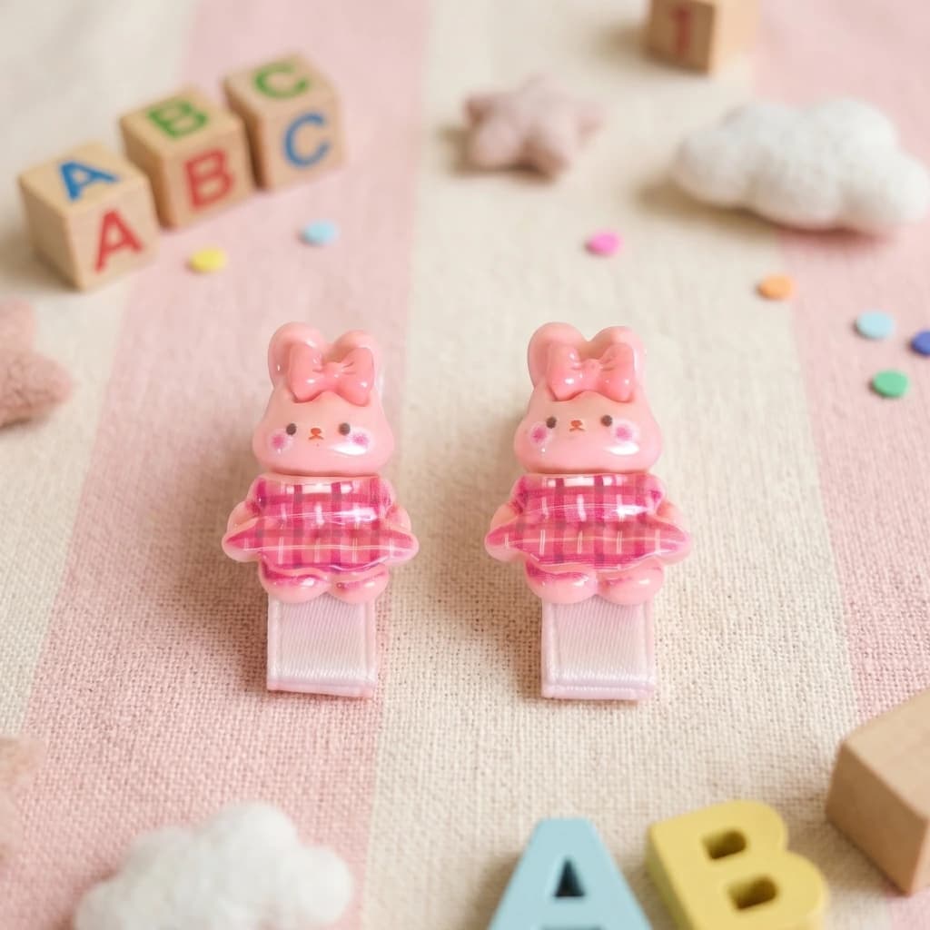 QDORA Kids Pink Rabbit Character Alligator Hair Clip Set image 1