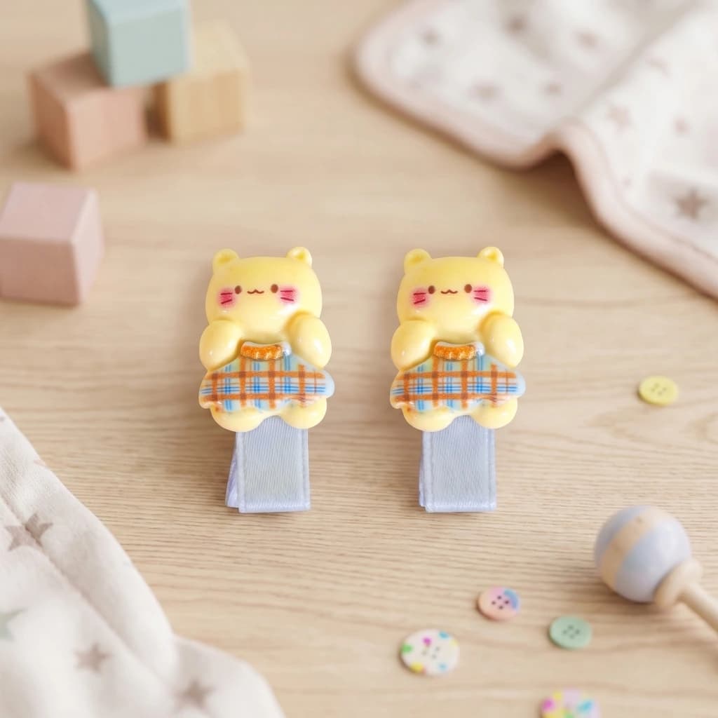 QDORA Kids Yellow Bear Character Alligator Hair Clip Set image 2