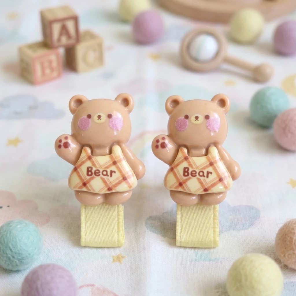 QDORA Brown Bear Plaid Dress Alligator Hair Clip Set image 2