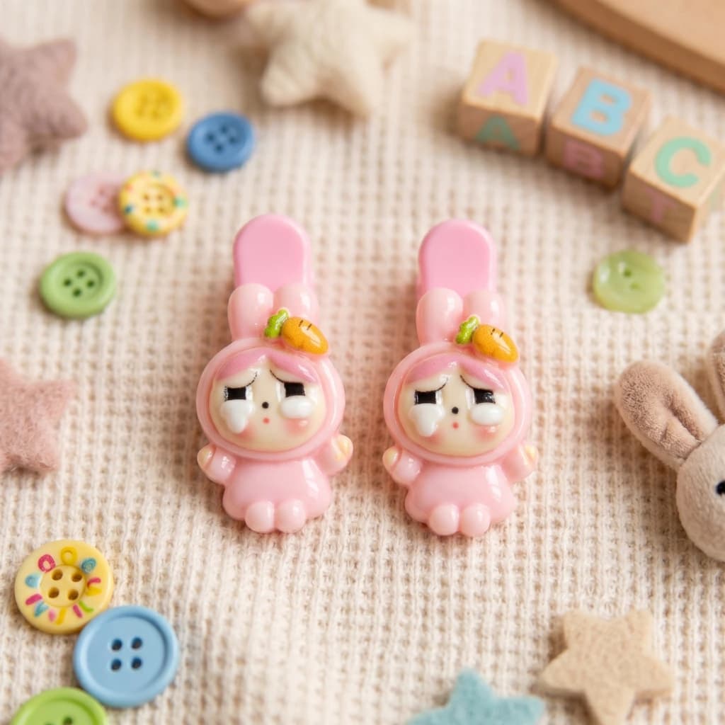 QDORA Pink Carrot Bunny Alligator Hair Clip Set image 1