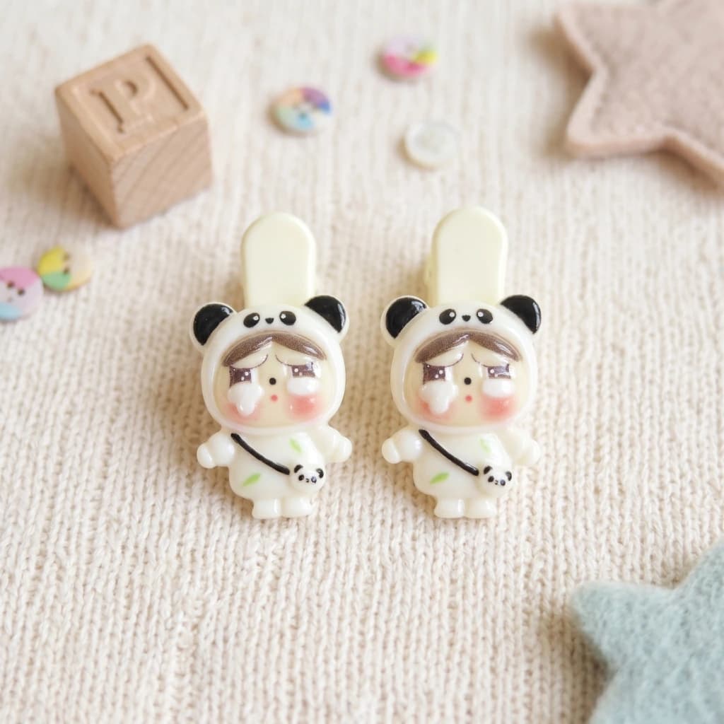 QDORA White Panda Character Alligator Hair Clip Set image 1