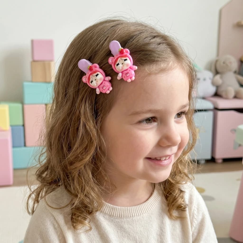 QDORA Pink Strawberry Bunny Alligator Hair Clip Set image 2