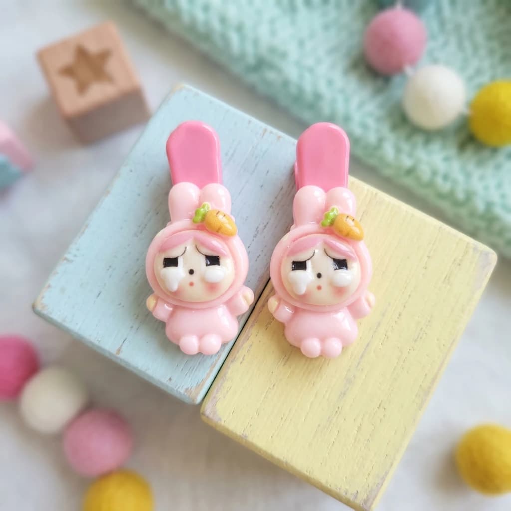 QDORA Pink Carrot Bunny Alligator Hair Clip Set image 3