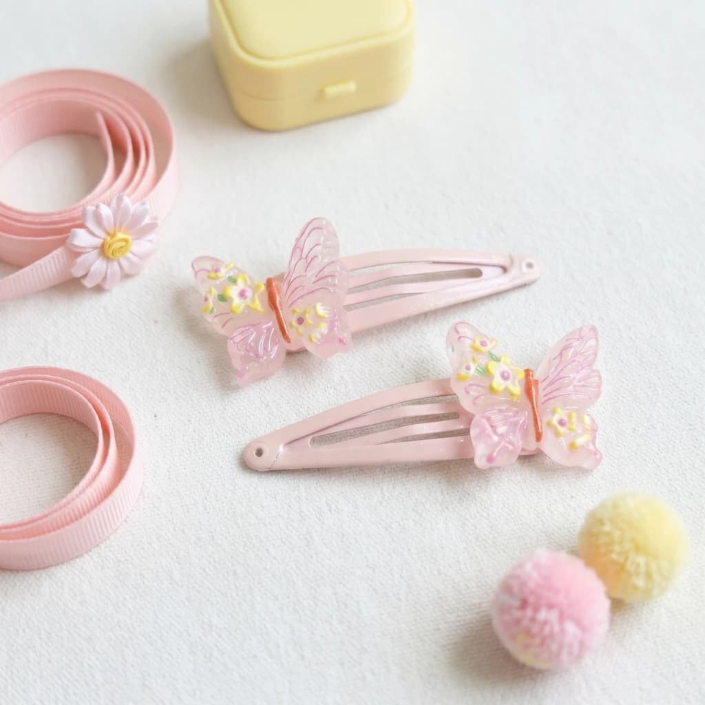 QDORA Pink Butterfly Snap Hair Clip Set image 1
