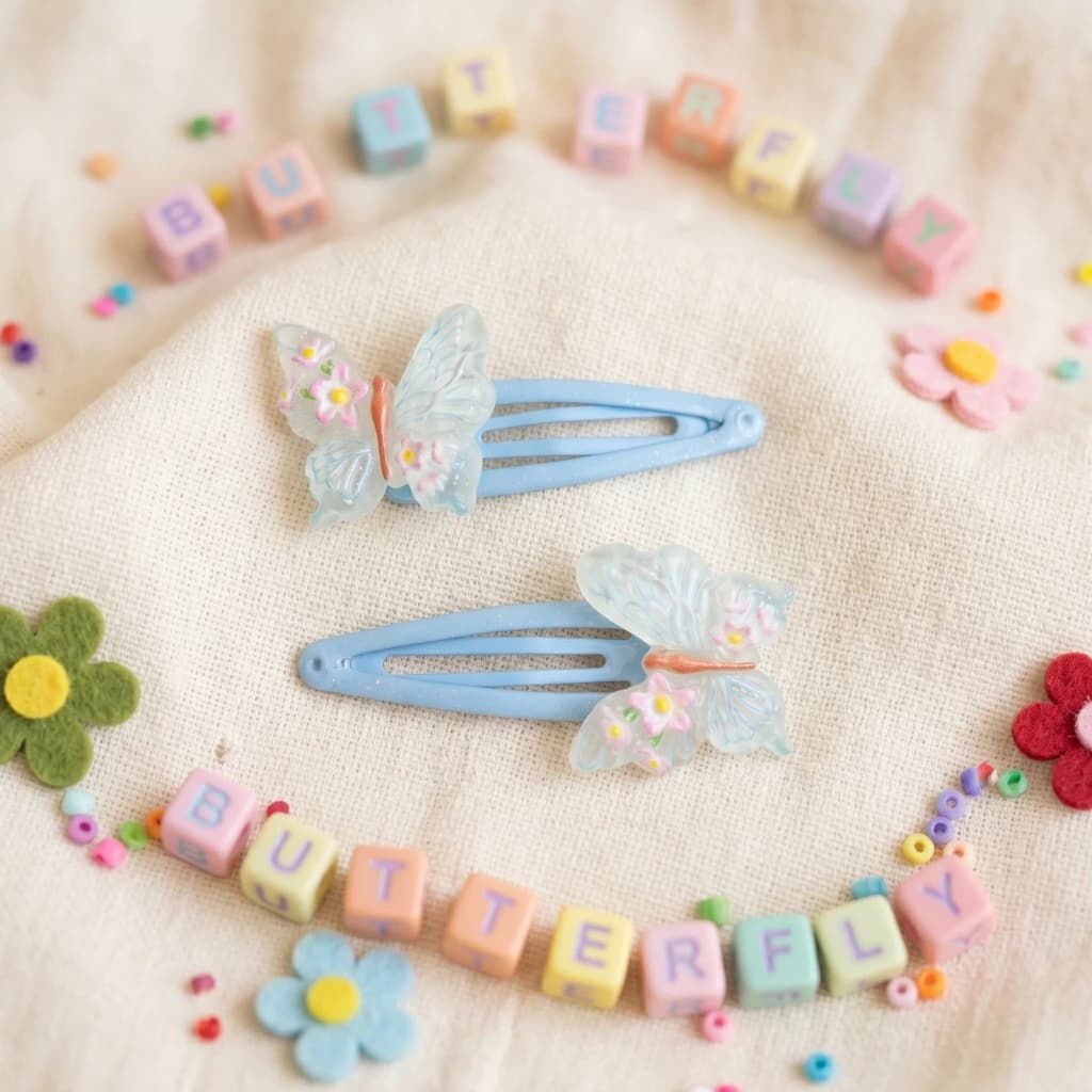 QDORA Blue Butterfly Floral Snap Hair Clip Set image 1