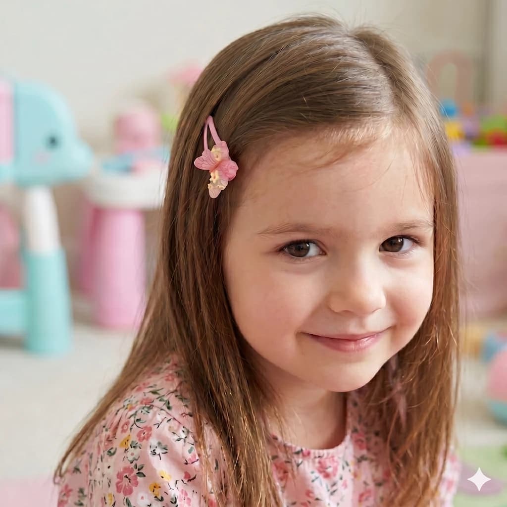 QDORA Pink Butterfly Floral Snap Hair Clip Set image 2