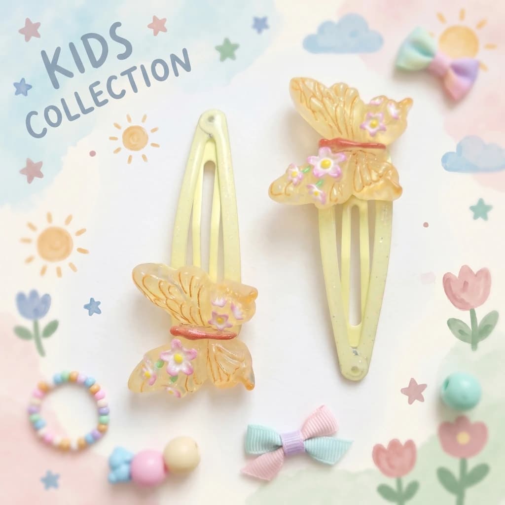 QDORA Yellow Butterfly Floral Snap Hair Clip Set image 1