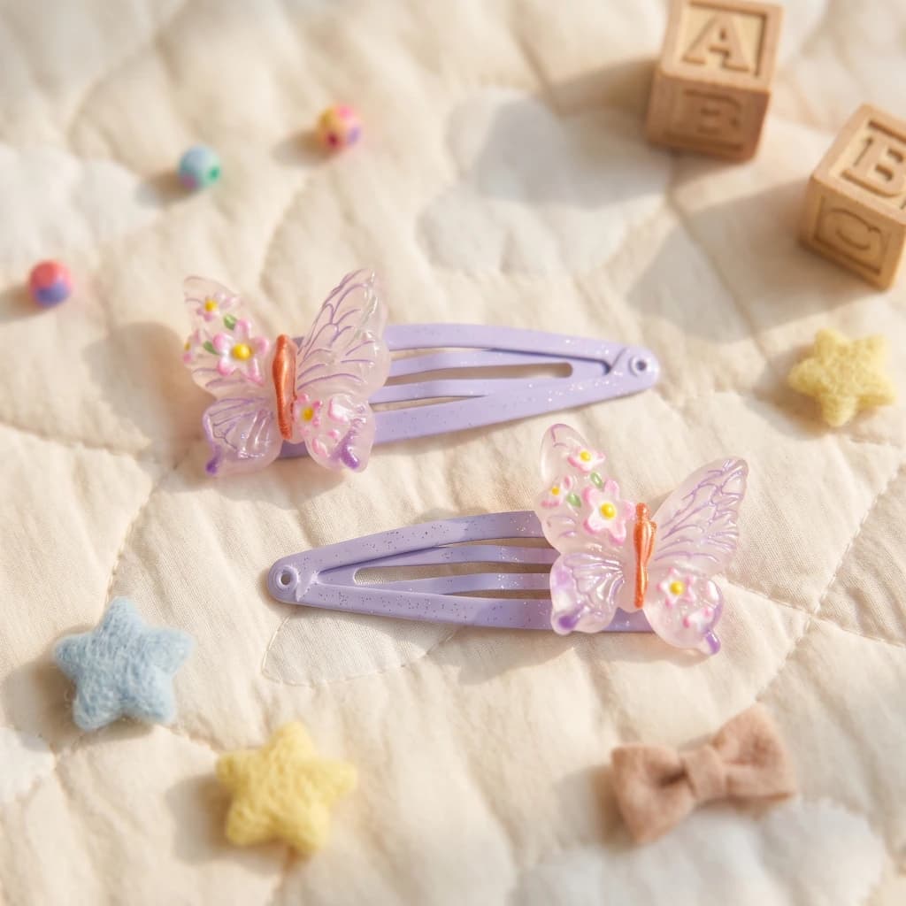 QDORA Purple Butterfly Floral Snap Hair Clip Set image 1