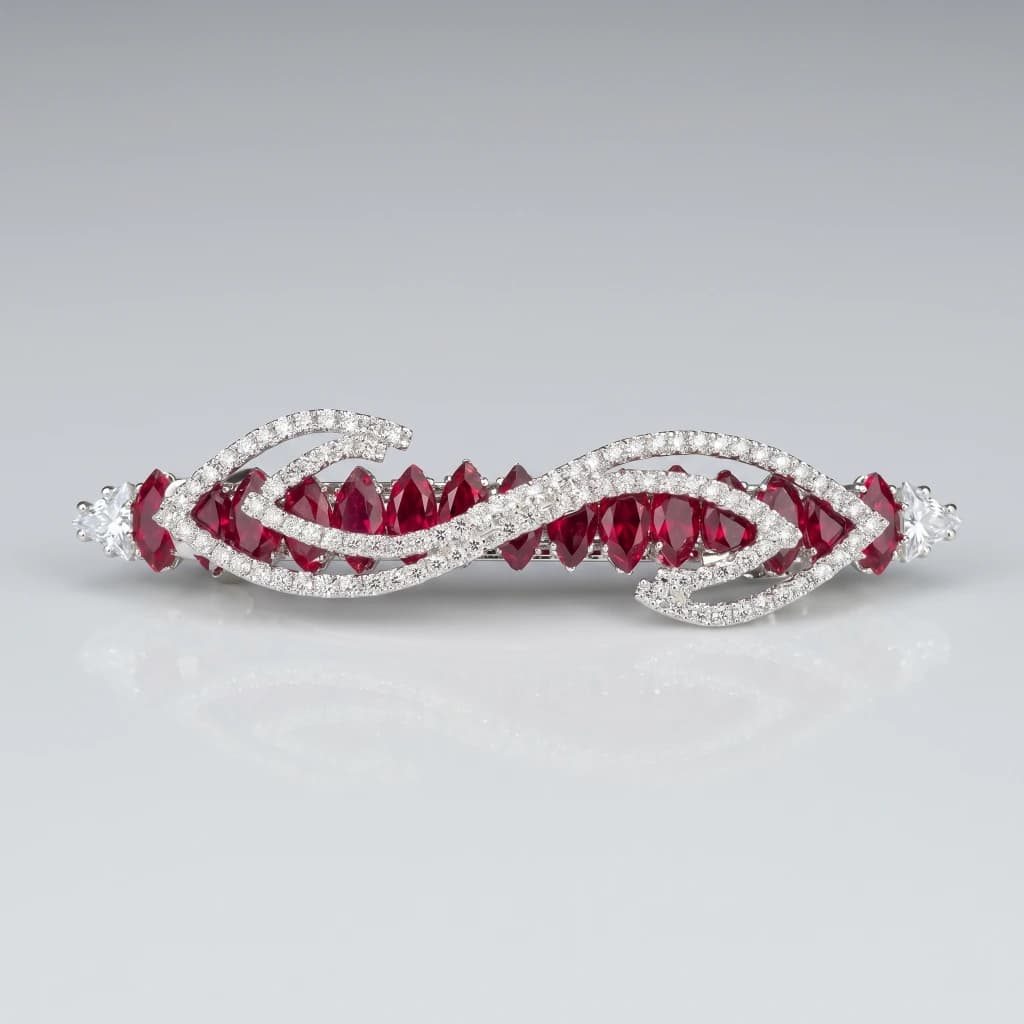 QDORA Silver Red Crystal Wave Barrette image 1