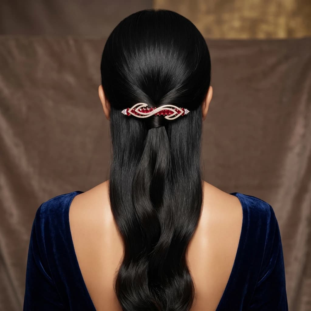 QDORA Silver Red Crystal Wave Barrette image 2