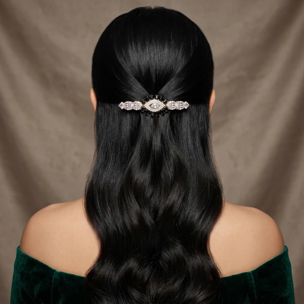 QDORA Gold Black Crystal Floral Barrette image 2